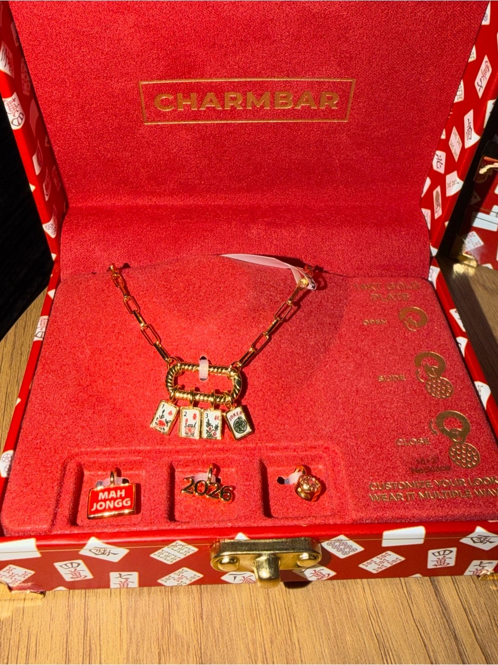 CHARMBAR Mahjong Tiles Charm Necklace 14k Gold Plated